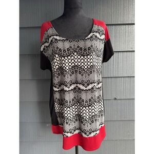 Vintage Susie Women's Black/red/ White Short Sleeve Blouse Size Large!